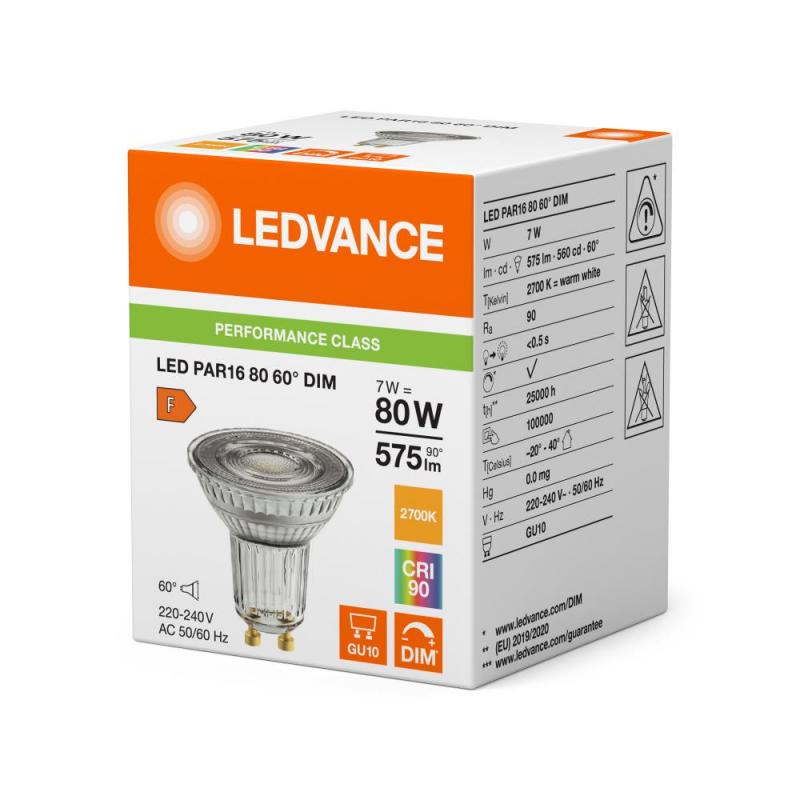 Ledvance GU10 PAR16 Reflektor 60°  6.1W wie 80W dimmbarer warmweißer Strahler 2700K 90Ra mit hoher Farbwiedergabe
